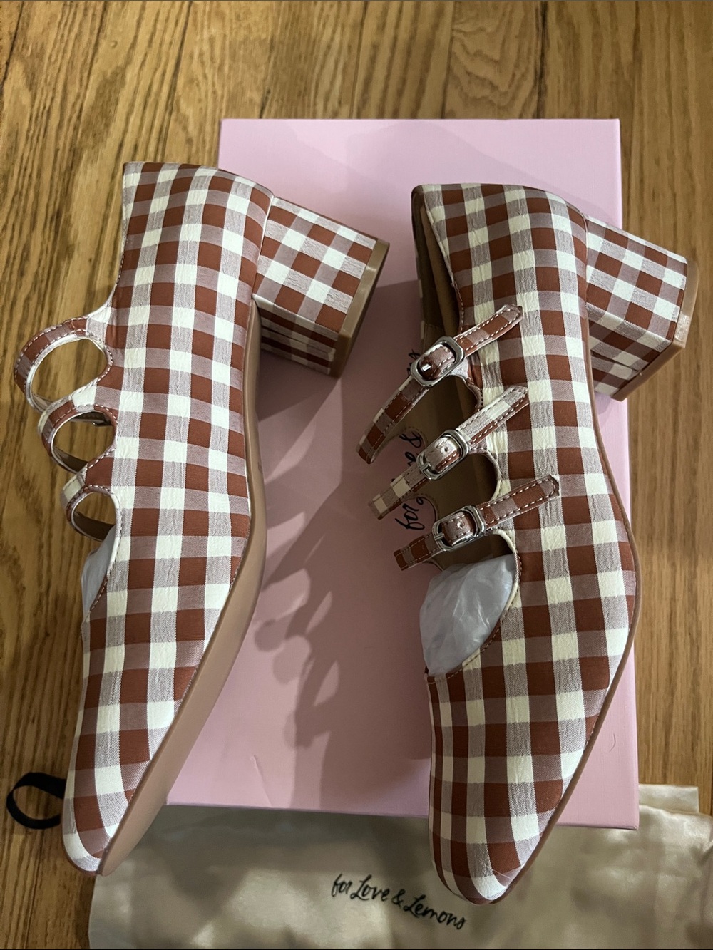 For love & lemons NEW W BOX brown gingham Jolie cottagecore pumps sz 7 - Picture 4 of 7